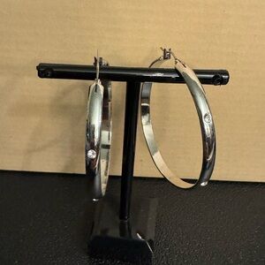Silver Hoop Earrings with Rhinestone Accents